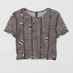 H&M size extra small mesh brown crop top sheer festival